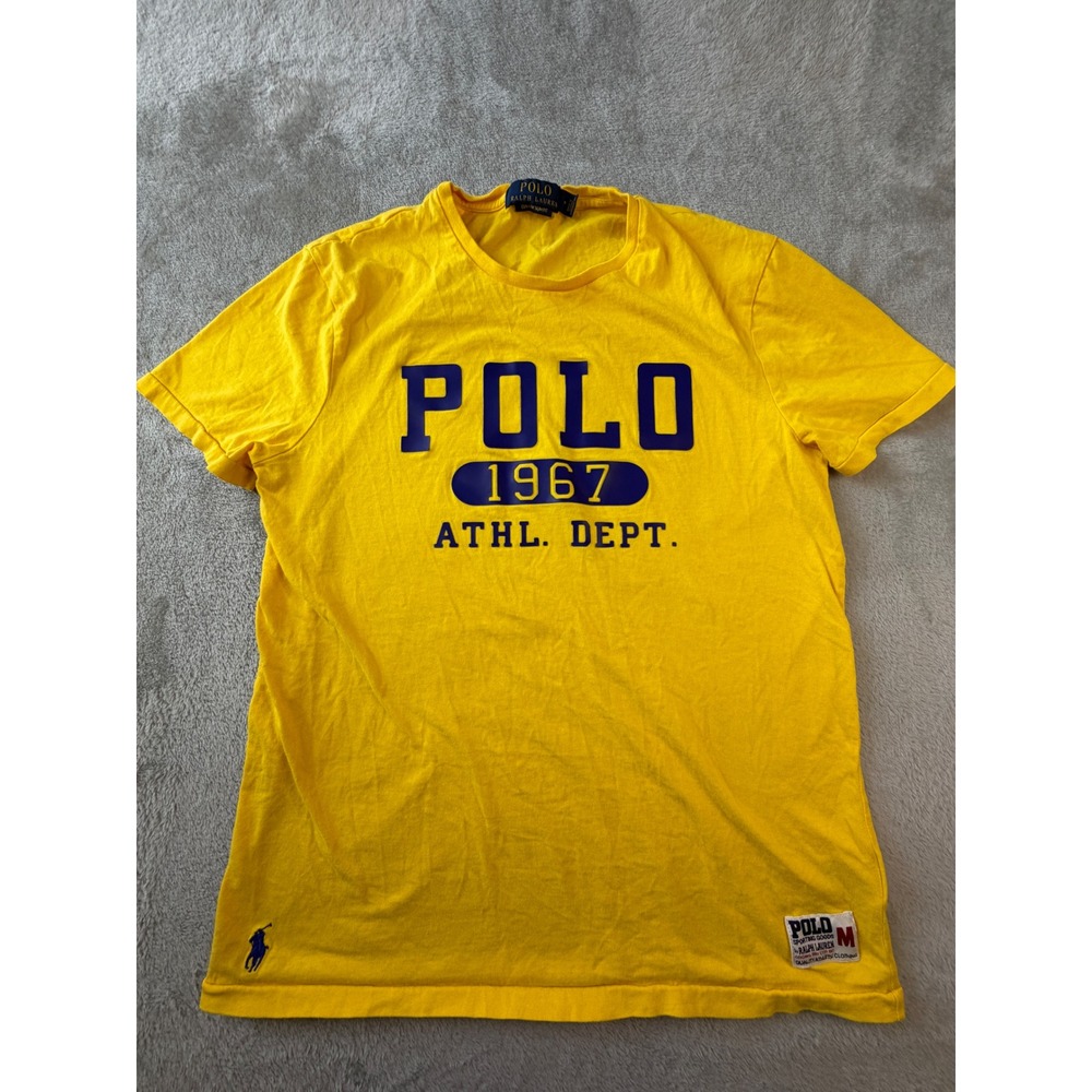 Polo Ralph Lauren T-Shirt Mens Medium Yellow 1967 Athl Dept Custom Slim Fit